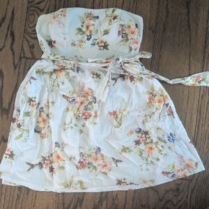 Mystic Strapless Floral Sundress in White with Pastel Blooms